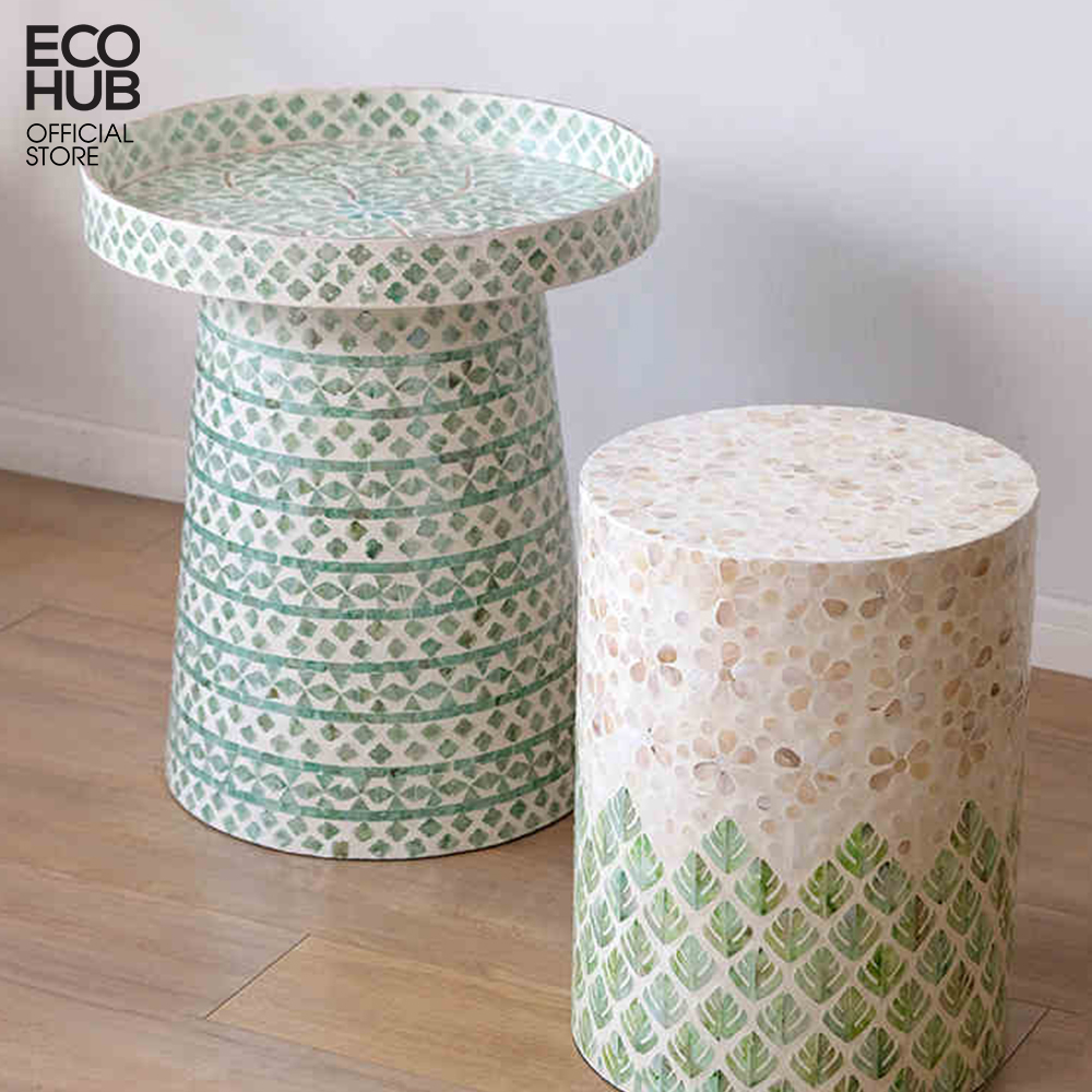Ghế đôn khảm trai ECOHUB họa tiết sinh động, trang trí decor | E00355