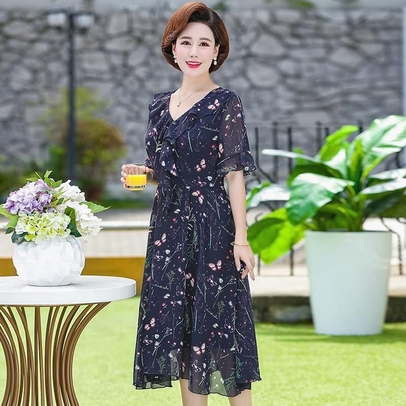 Đầm Hoa Trung Niên Che Bụng Cho Mẹ VH52 - Hàng Quảng Châu Cao Cấp