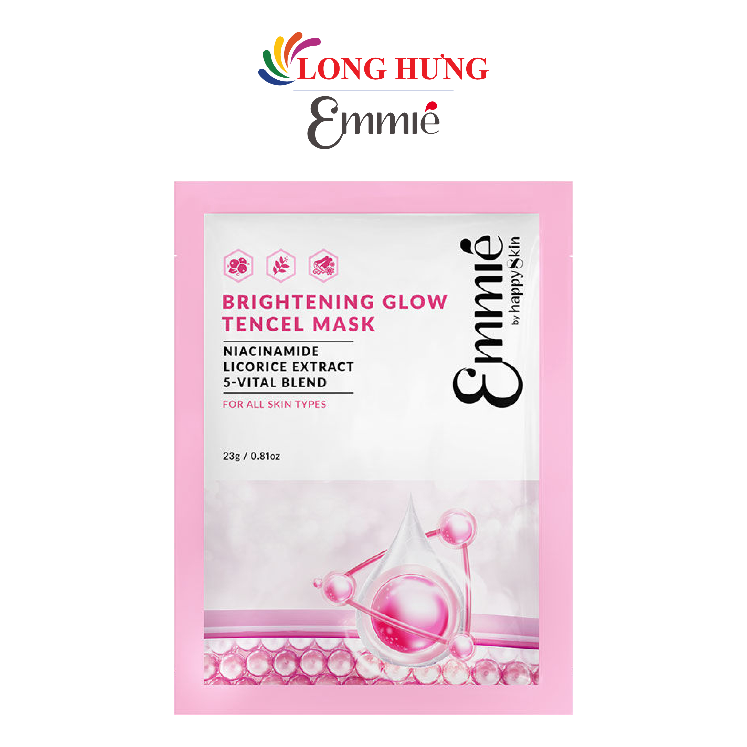 Mặt nạ vải sinh học Emmié by HappySkin Brightening Glow Tencel Mask giúp dưỡng trắng da chiết xuất cam thảo (1 miếng) - Hàng chính hãng