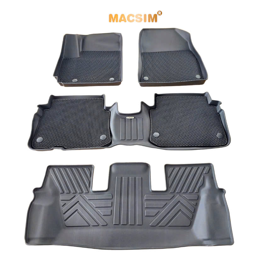 Thảm 2 lớp (sd3) dạng lưới lục giác Kia Carens 2023+ (đen) bề mặt cao su siêu sạch nhãn hiệu Macsim