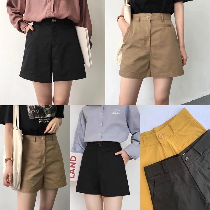 Quần đùi short nữ lưng cao kaki túi mổ