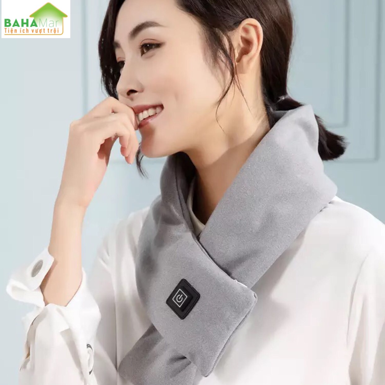 KHĂN QUÀNG CỔ THÔNG MINH LÀM NÓNG BẰNG NHIỆT "BAHAMAR" làm nóng giữ ấm cổ, cơ thể để giảm mệt mỏi. Có 3 chế độ làm nóng, kiểm soát nhiệt độ thông minh