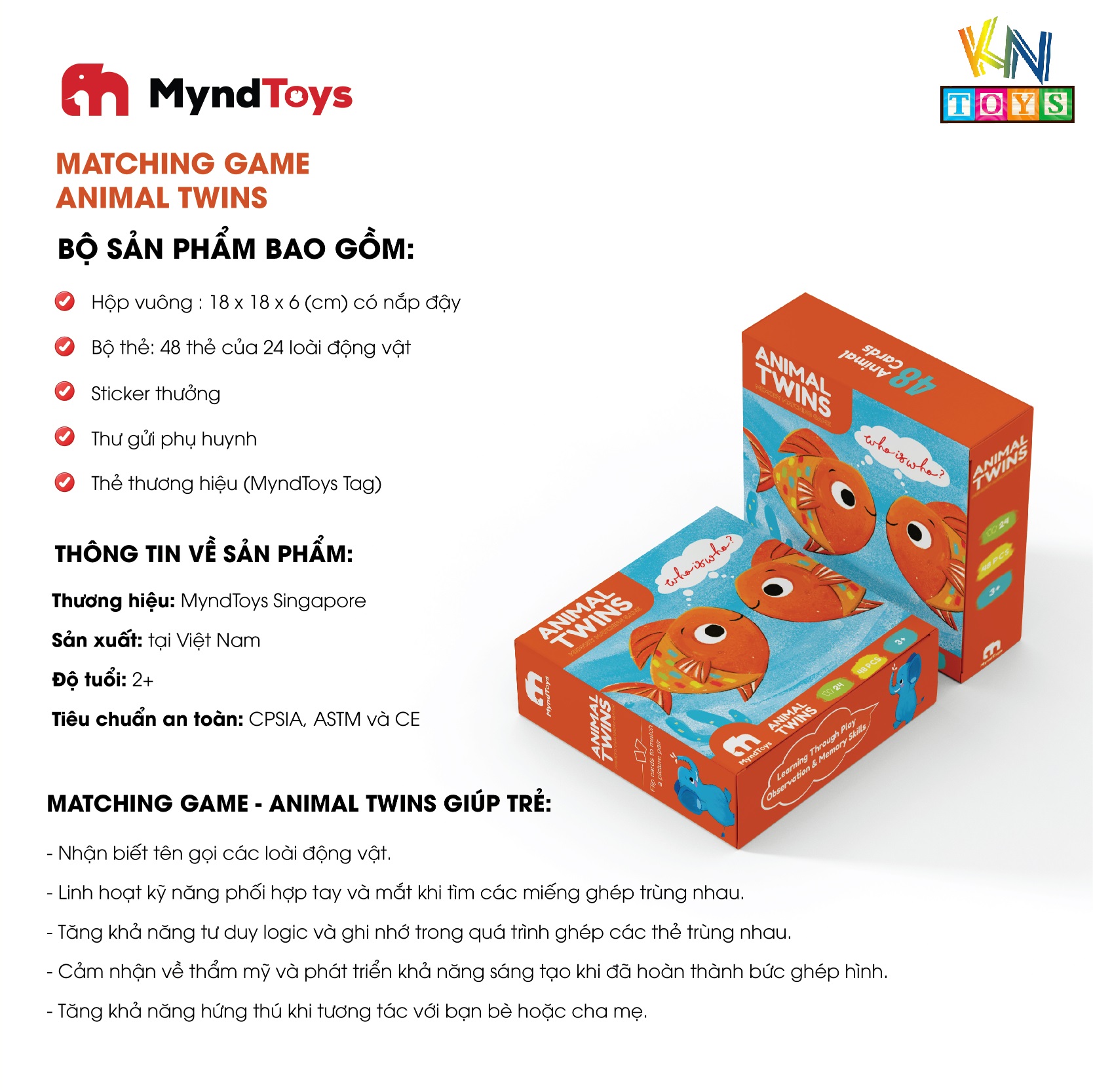 Đồ Chơi Xếp Hình MyndToys - Animal Twins – Memory Matching Game (Trò chơi xếp hình tìm cặp đôi cho Bé Từ 3 Tuổi)