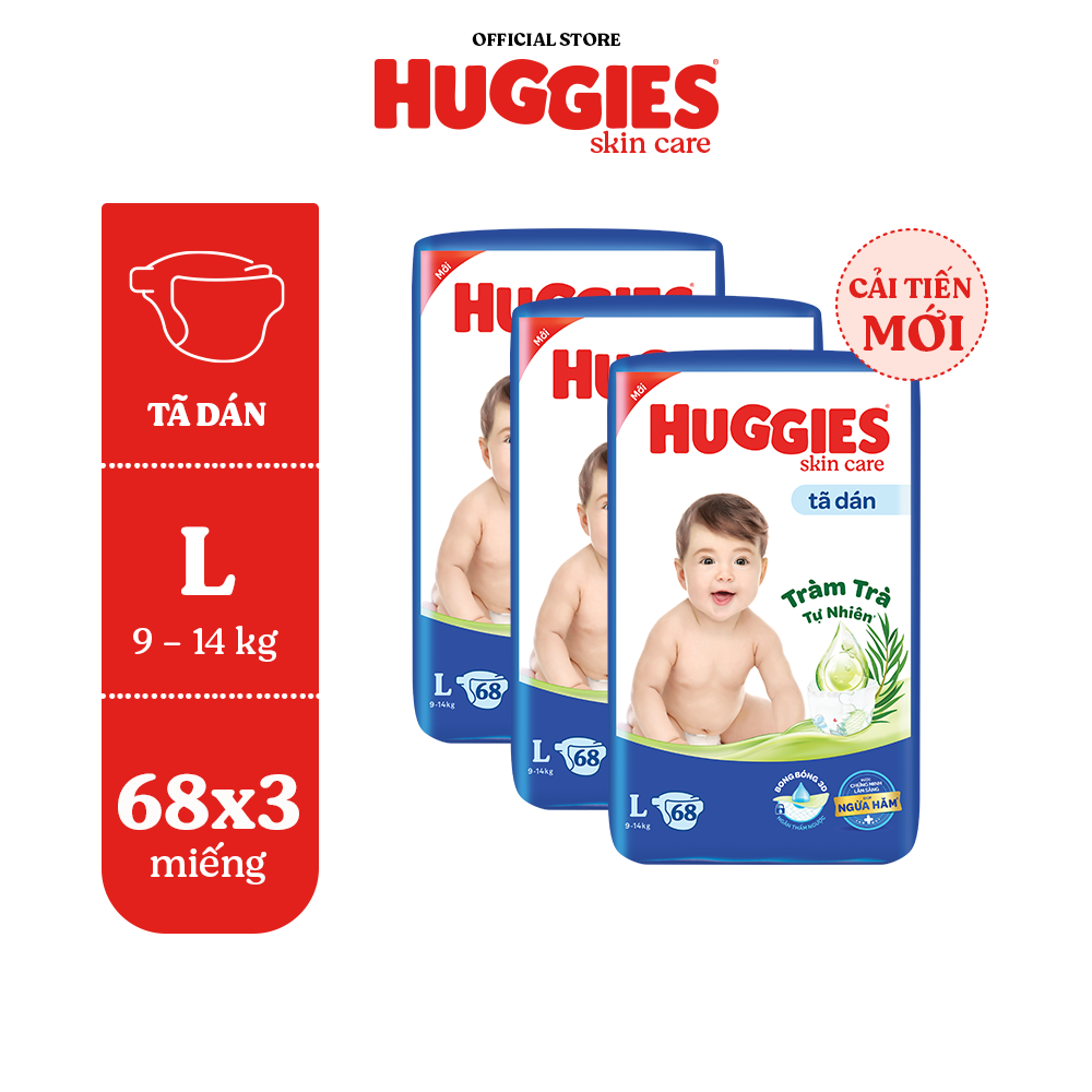 Combo 3 Tã/bỉm dán Huggies Skincare Super Jumbo M76+3/L68/XL60/XXL54