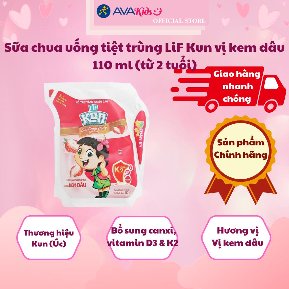 Sữa chua uống tiệt trùng LiF Kun vị kem dâu 110 ml (từ 2 tuổi)