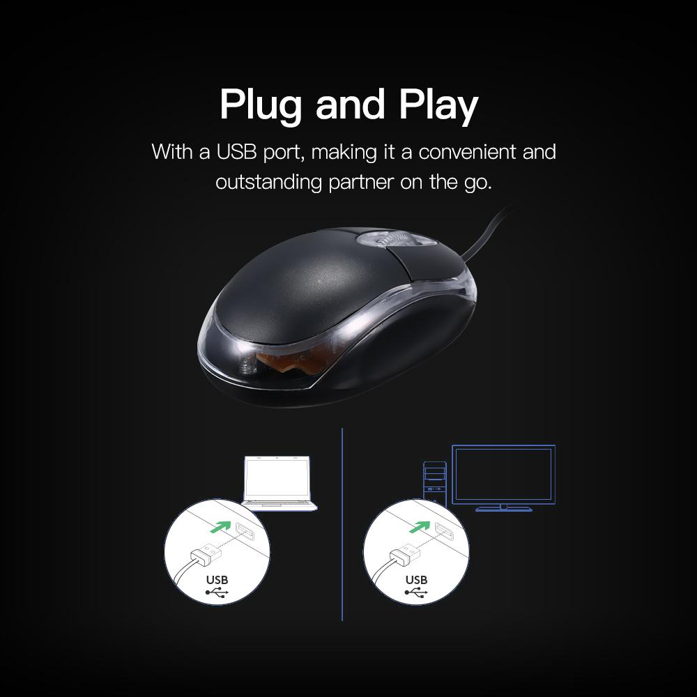 Wired Mouse 800DPI Optical Mini Portable Mobile Mouse with USB Port 3 Buttons for PC Laptop Desktop Fit for Left/Right