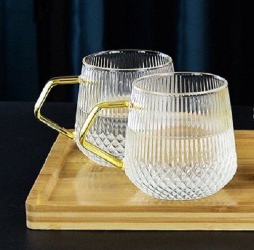 Bình thủy tinh chịu nhiệt nắp Inox quai viền vàng dung tích 1500ML và Ly 270ML( Phân loại Bình và ly riêng)