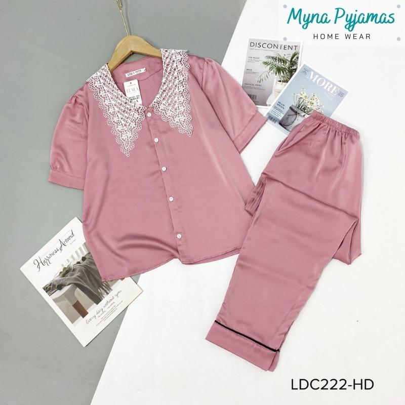 Bộ mặc nhà lụa ren cao cấp tay ngắn quần dài - MYNA PYJAMAS