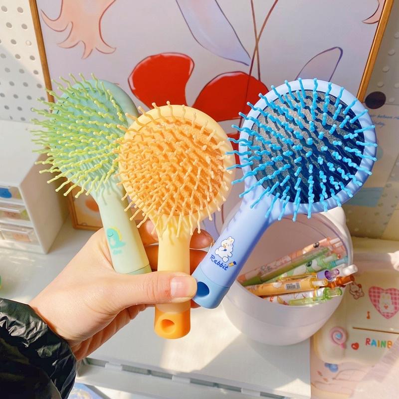 Lược gương 2in1 chải tóc gỡ rối massage da đầu giảm rụng & kích thích mọc tóc cute nhiều màu - Lượt chải tóc kèm gương