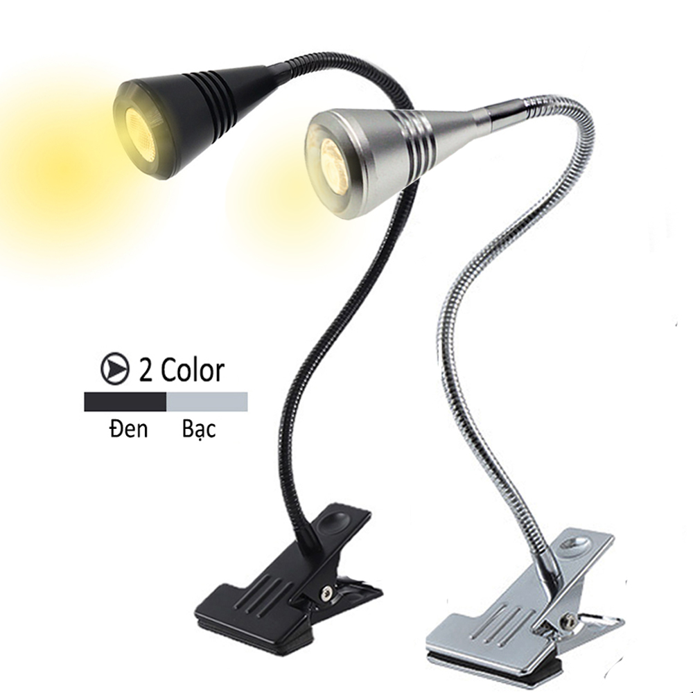 Đèn Led đọc sách đầu giường 3W, Anh sáng chiếu rọi điểm, Kẹp Kim loại đa năng tích hợp Đèn Học và làm việc, Đèn soi tranh trang trí phòng khách