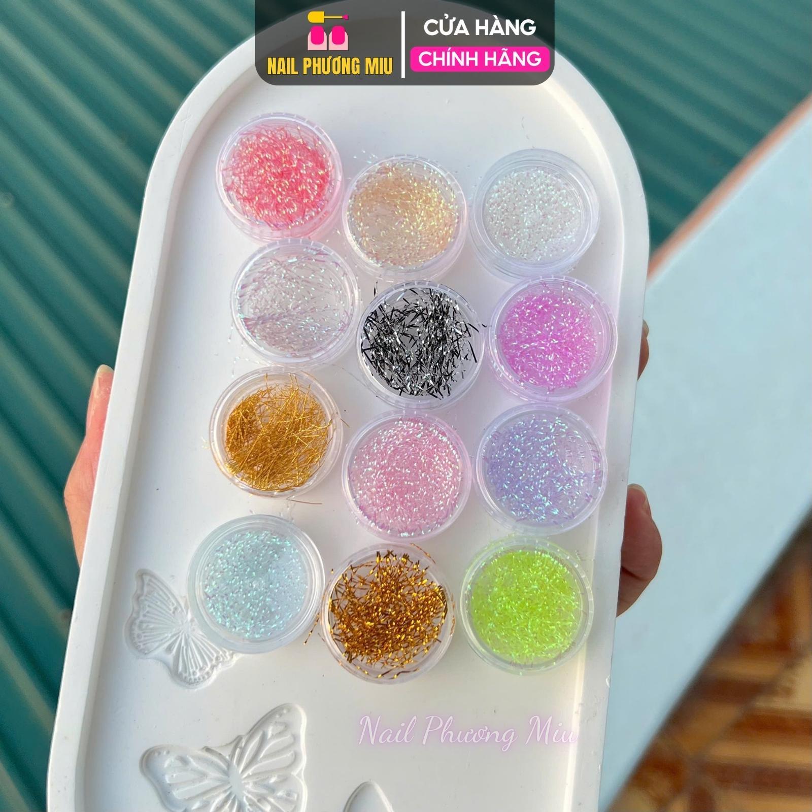 Set Sợi Chỉ Kim Tuyến 12 Ô, Chất Liệu Mịn Đa Dạng Màu Sắc, Dành Cho Thợ Làm Nail, Tạo Hiệu Ứng Sang Trọng Nữ