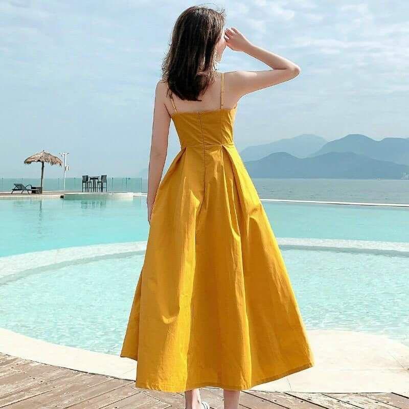 ĐẦM MAXI VÀNG 2 DÂY