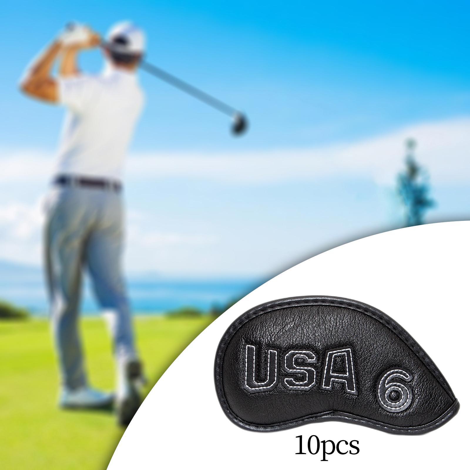 10x Golf Iron Headcover Club Head Covers Fits All Brands, PU Leather Club Covers with Big Number, Guard Waterproof Case Protection Wrap