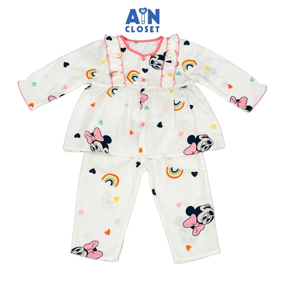 Bộ quần áo Dài bé gái họa tiết Mina Cầu Vồng Trắng Xô sợi tre - AICDBG3ATXT2 - AIN Closet
