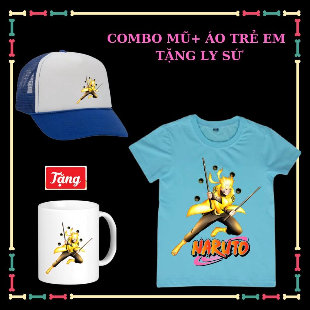 Combo Mũ Áo Naruto lục đạo phong cách cho trẻ em tay ngắn cổ tròn đủ size áo từ 10kg đến 90kg