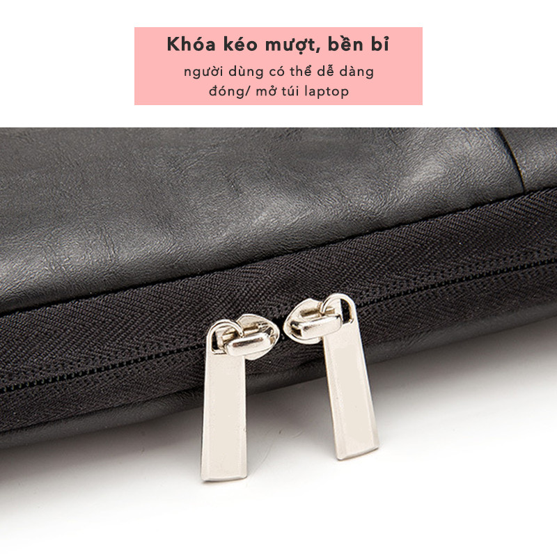Túi xách Laptop, Macbook 13 - 15.6 inch : Chống sốc 360 độ - Mẫu da đen KM038