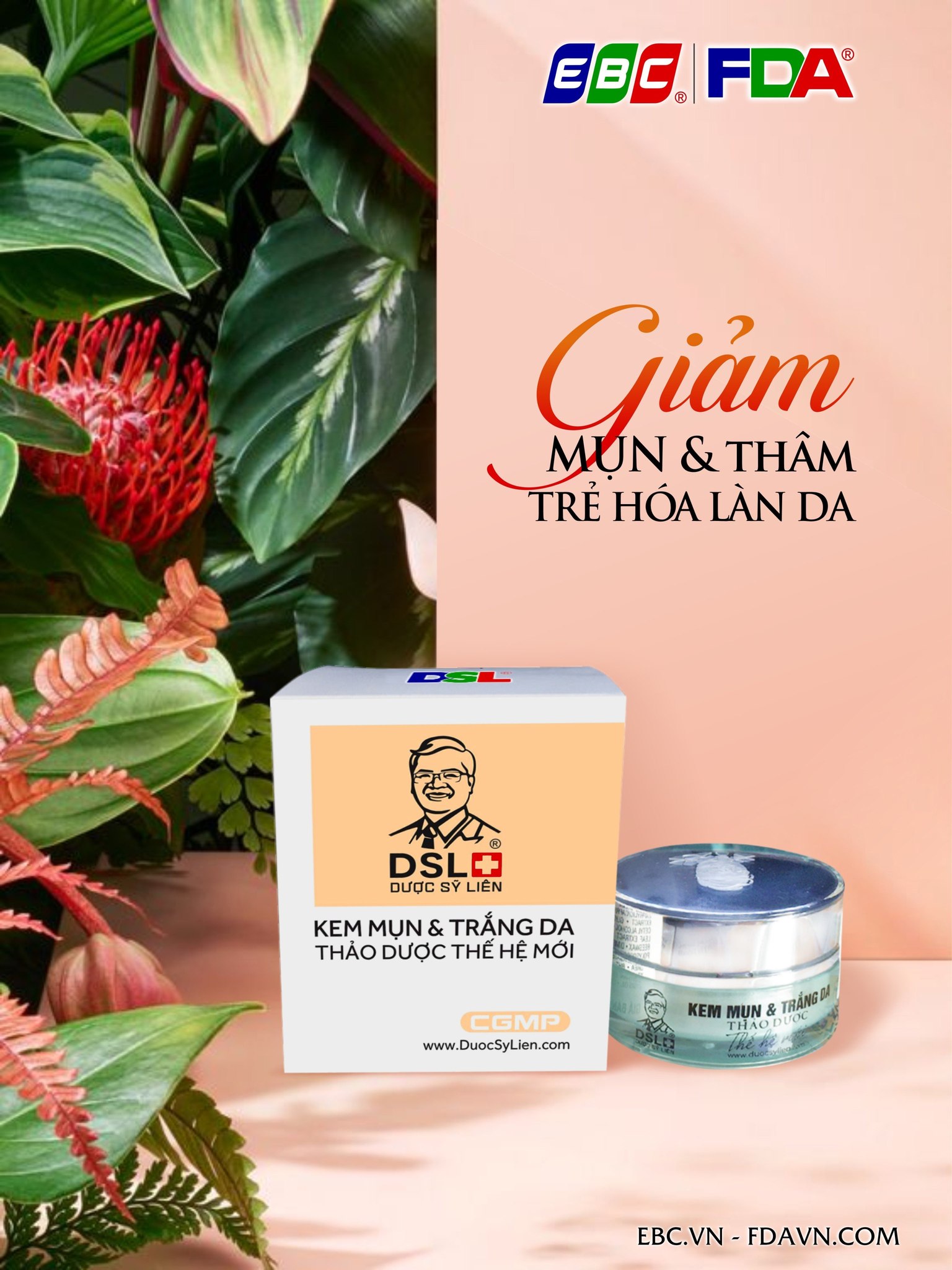 Kem mụn &amp; trắng da thảo dược thế hệ mới (12g), giảm mụn, giảm thâm, nhanh lành sẹo, dưỡng da- Dược Sĩ Liên