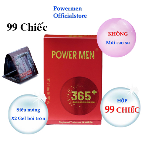 Bao Cao Su Gia Đình Power Men 365+ ( Hộp 99 Bao ) - Thiết Kế Mỏng Trơn Nhiều Gel - Dùng Gia Đình Tiết Kiệm