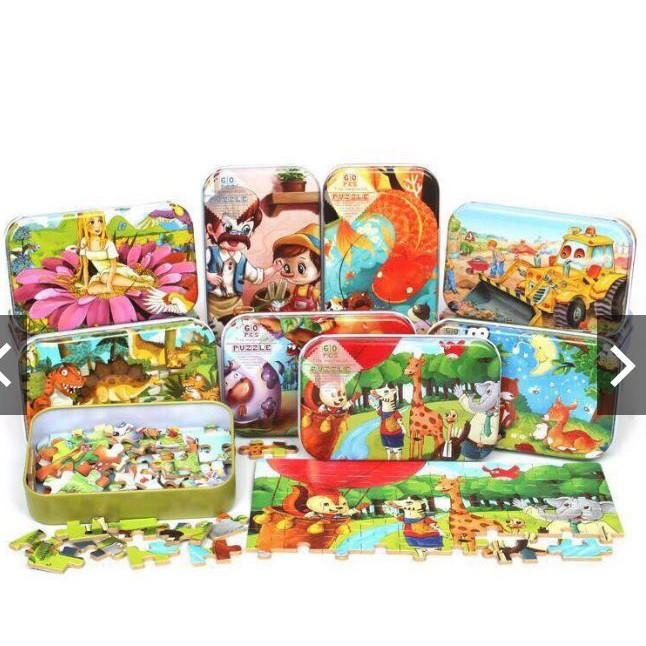 Bộ puzzle ghép hình 60 chi tiết hộp thiếc