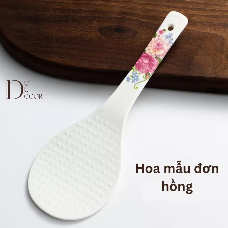 Muôi xới cơm/Thìa xới cơm bằng sứ - Họa tiết hoa