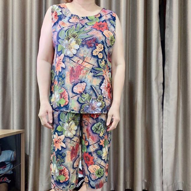 Bộ quần lửng, chất lanh nhung cao cấp cho mẹ