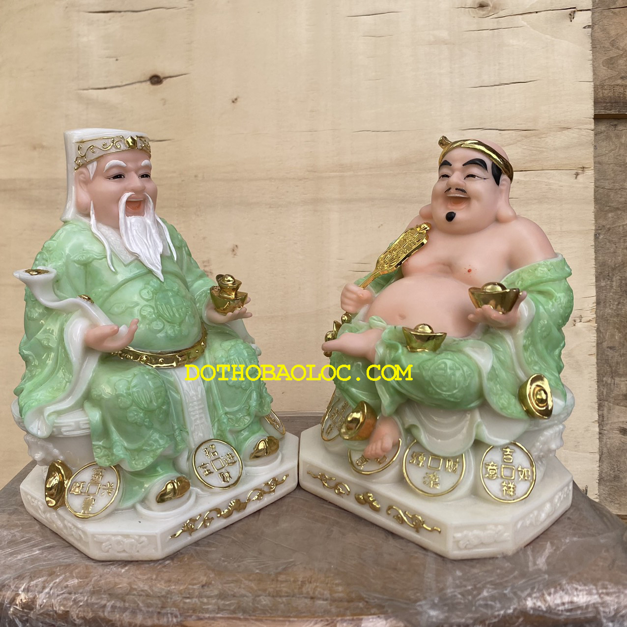 Tượng Thần tài Thổ Địa bằng đá nhập khẩu cao cấp cao 24cm – Màu xanh ngọc