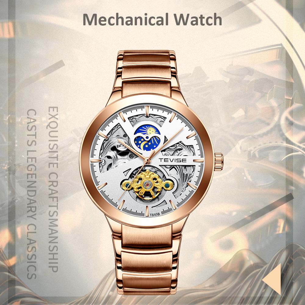 Đồng hồ cơ TEVISE T845B Nam hiển thị thời gian hẹn giờ Dây đeo bằng thép không gỉ 3ATM Chống thấm nước