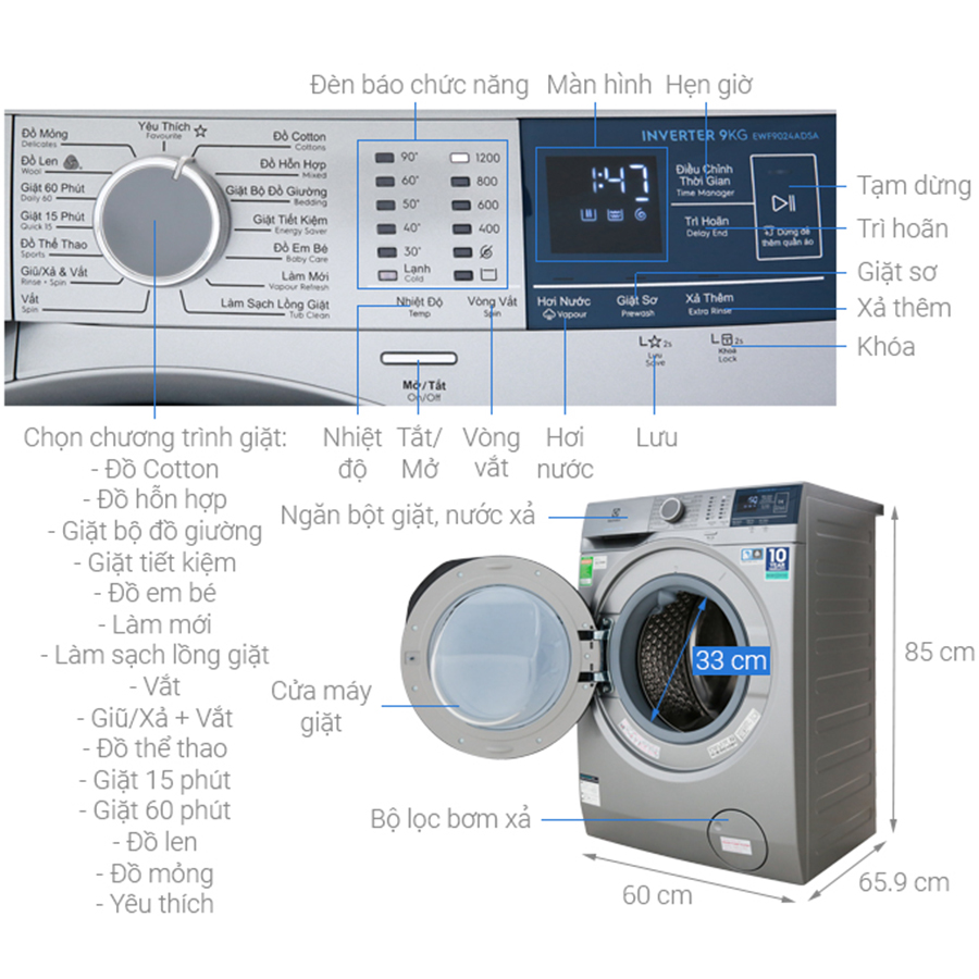 MÁY GIẶT ELECTROLUX EWF9024ADSA 9kg