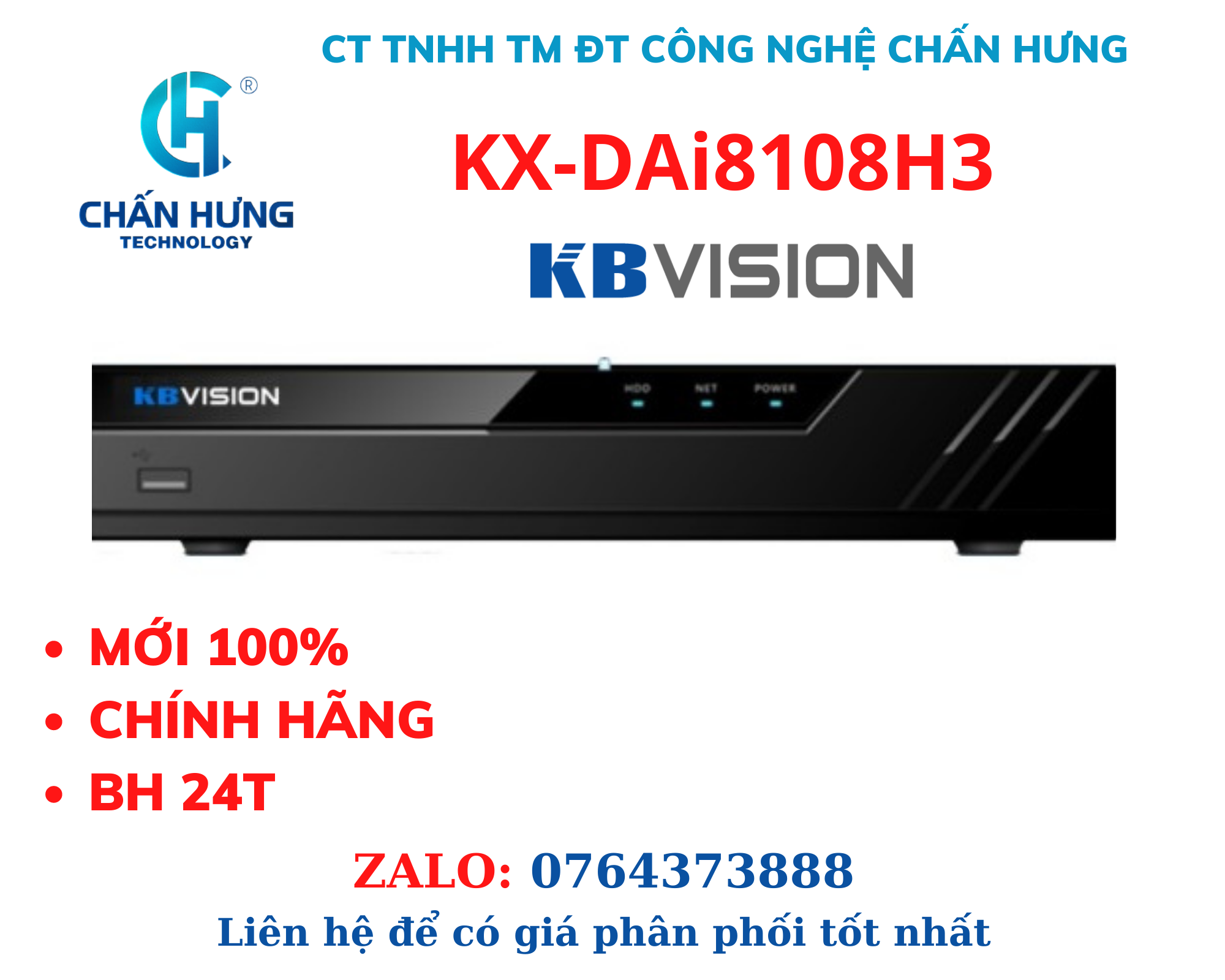 Đầu ghi hình 8 kênh 5 in 1 KBVISION KX-DAi8108H3 - HÀNG CHÍNH HÃNG