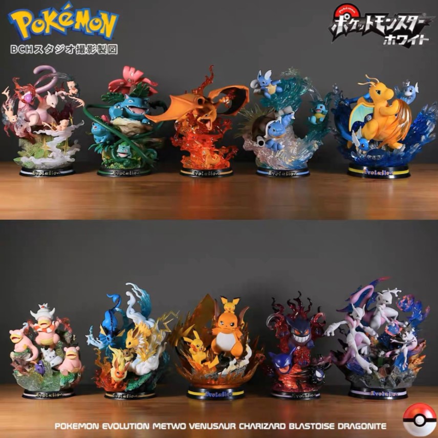Pokemon Figure, Mô hình, nhân vật size to tiến hóa Charamander Bulbasaur gengar squitle mewtwo huyền thoại có đèn led