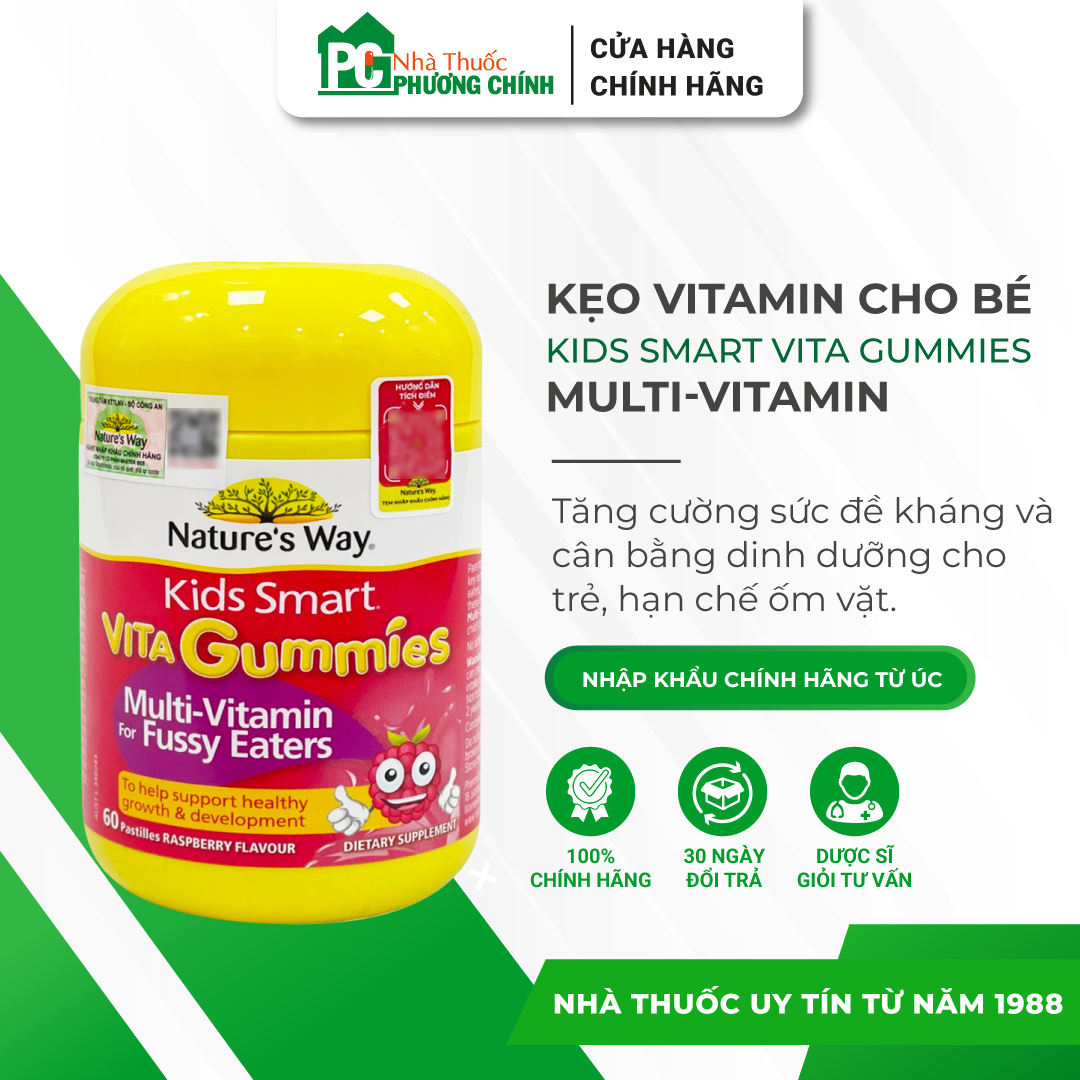 Kẹo Dẻo Vitamin Tổng Hợp Cho Bé Nature's Way Kids Smart Vita Gummies MultiVitamin For Fussy Eaters - Lọ 60 Viên