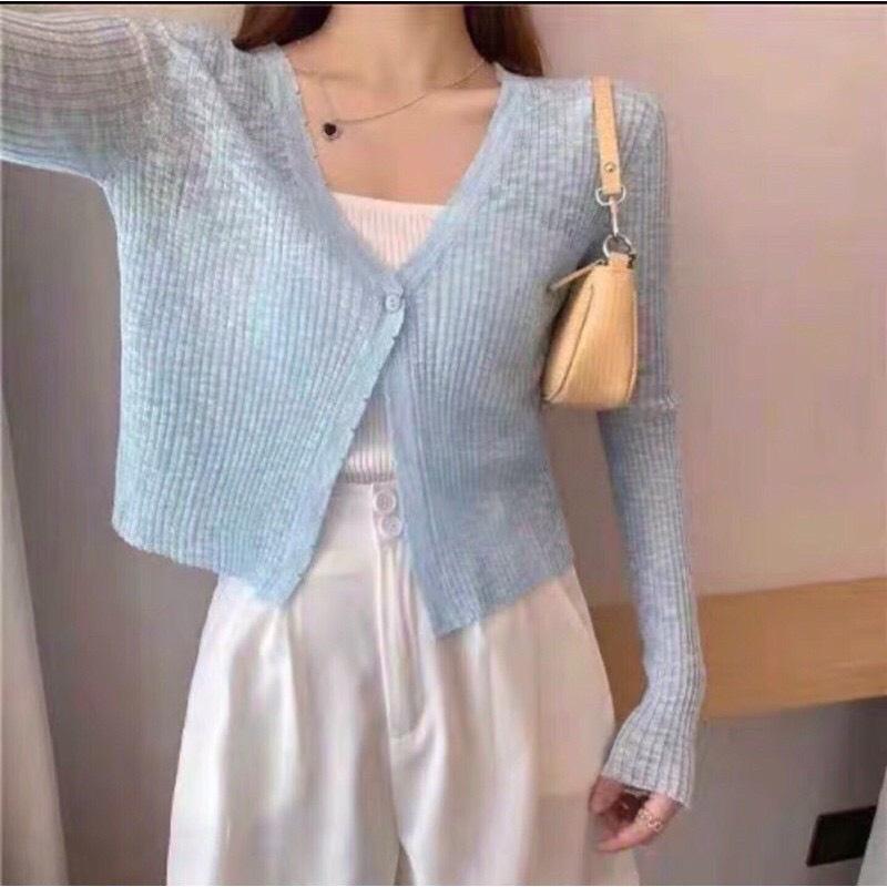 Áo Khoác Len Mỏng Cardigan Màu Pastel Muối Tiêu