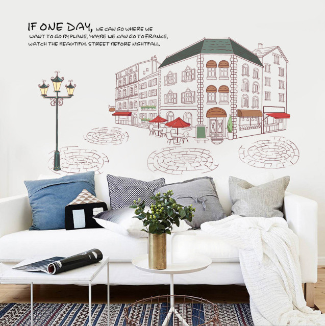 Decal trang trí tường - Quàn cà phê phong cách pháp