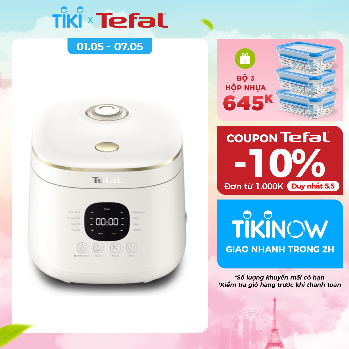 Nồi cơm điện tử Tefal Rice Mate Mini 0.7L RK515168 - Hàng chính hãng