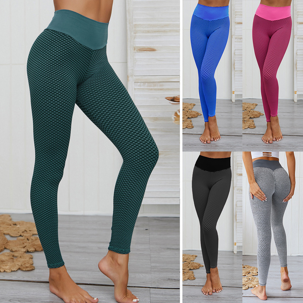 Quần tập gym,yoga lưng cao tôn dáng bằng vải pha polyester và spandex, nó co giãn, hút ẩm và khô nhanh