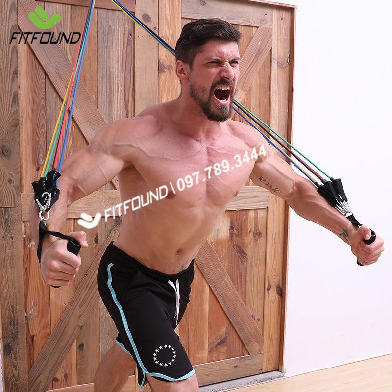 Bộ 5 dây ngũ sắc cao su đàn hồi kháng lực tập thể hình - Dụng cụ tập gym