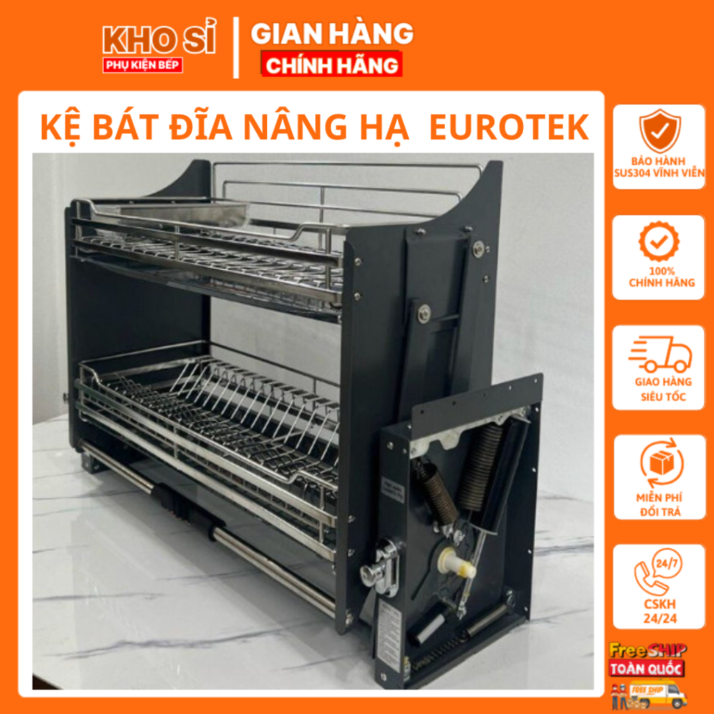 Kệ Bát Đĩa Nâng Hạ Thông Minh Eurotek Chất Liệu Sus304 Cao Cấp, Chắc Chắn, Bền Đẹp, Không Lo Hoen Gỉ, An Toàn