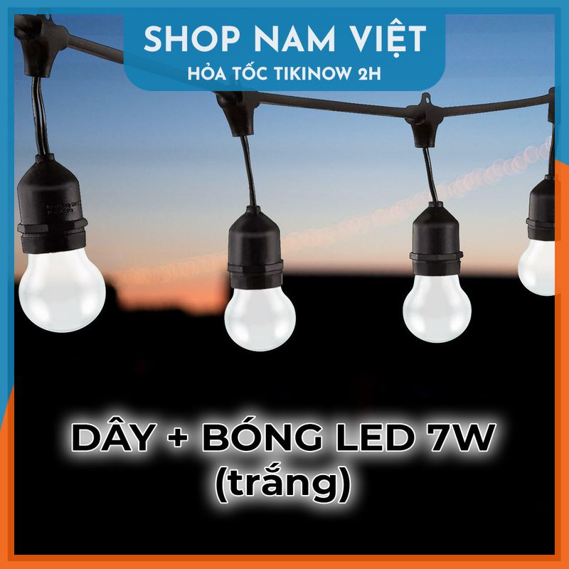 Dây Đèn Led Chuôi E27 Kèm Bóng Đèn Chống Nước Trang Trí Ngoài Trời - Loại Cao Cấp, Chính Hãng Navivu - Dây Bóng 7W Trắng - 4M 10 Led