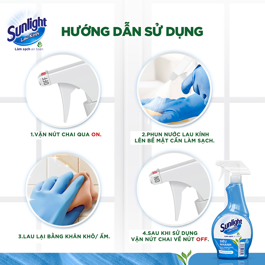 Combo 2 Nước lau kính Sunlight Siêu nhanh | Phiên bản nâng cấp từ Cif | Sạch trong suốt, không tỳ vết | Chai 520ml