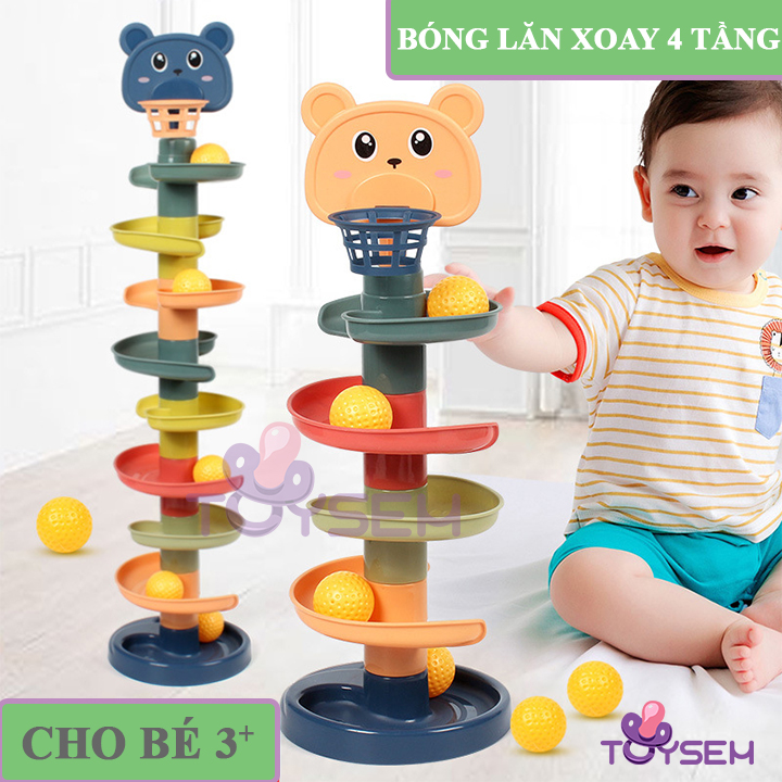 Đồ chơi bóng rổ 4 tầng thả ném bóng lăn hình thú vui nhộn - Quà tặng sinh nhật cho bé