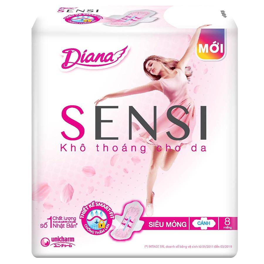 Combo 6 gói Băng vệ sinh Diana Sensi Siêu mỏng cánh 8 miếng/gói X6