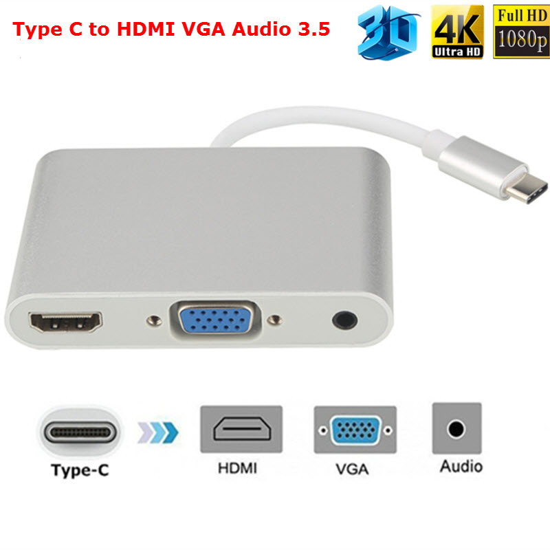 Cáp Chuyển Đổi USB TYPE-C Sang HDMI Và VGA có âm thanh - HVA-LS31 (Hàng chính hãng)