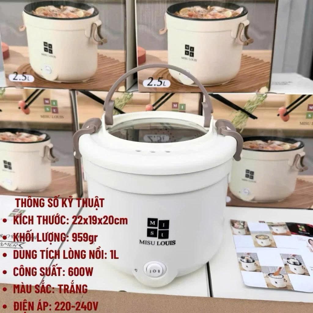 Nồi Lẩu Điện Đa Năng MISU LOUIS Kèm Giá Hấp Inox - Nồi Nấu Mini Chống Dính Cao Cấp Cho 1-2 Người Ăn