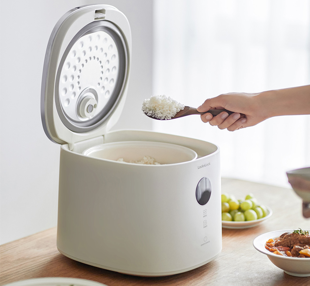 Nồi Cơm Điện Đa Năng Lock&Lock Bianco Donggeurami Rice Cooker 1L - EJR334IVY - Lòng Men Sứ - Hàng Chính Hãng