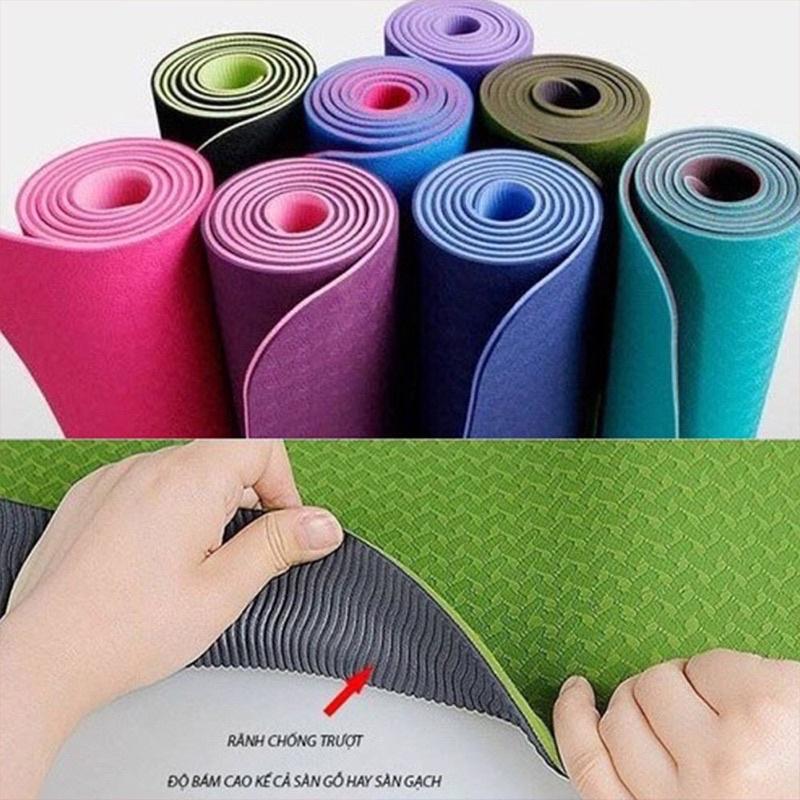 Combo thảm tập yoga TPE 6mm 2 lớp + bóng tập yoga 65cm cao cấp (Tặng túi đựng thảm và bơm bóng