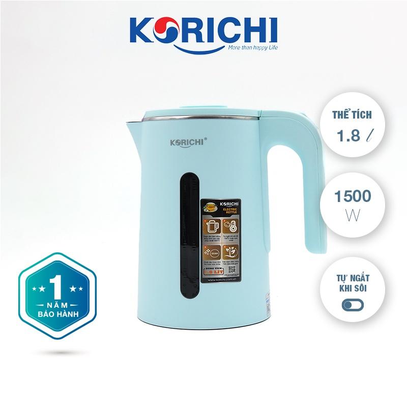 Ấm siêu tốc đun nước - Korichi - KRC-5188- 1.8L 1500W - Bảo hành 12 tháng (3 màu xanh lá, xanh ngọc, hồng) - Hàng chính hãng