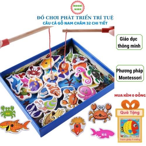Đồ chơi câu cá nam châm bằng gỗ 32 chi tiết sinh vật biển giúp bé phát triển trí thông minh và phân biệt màu sắc