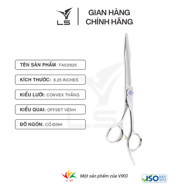 Kéo cắt tóc LS lưỡi thẳng quai offset vênh đỡ ngón cố định FA53/6.25