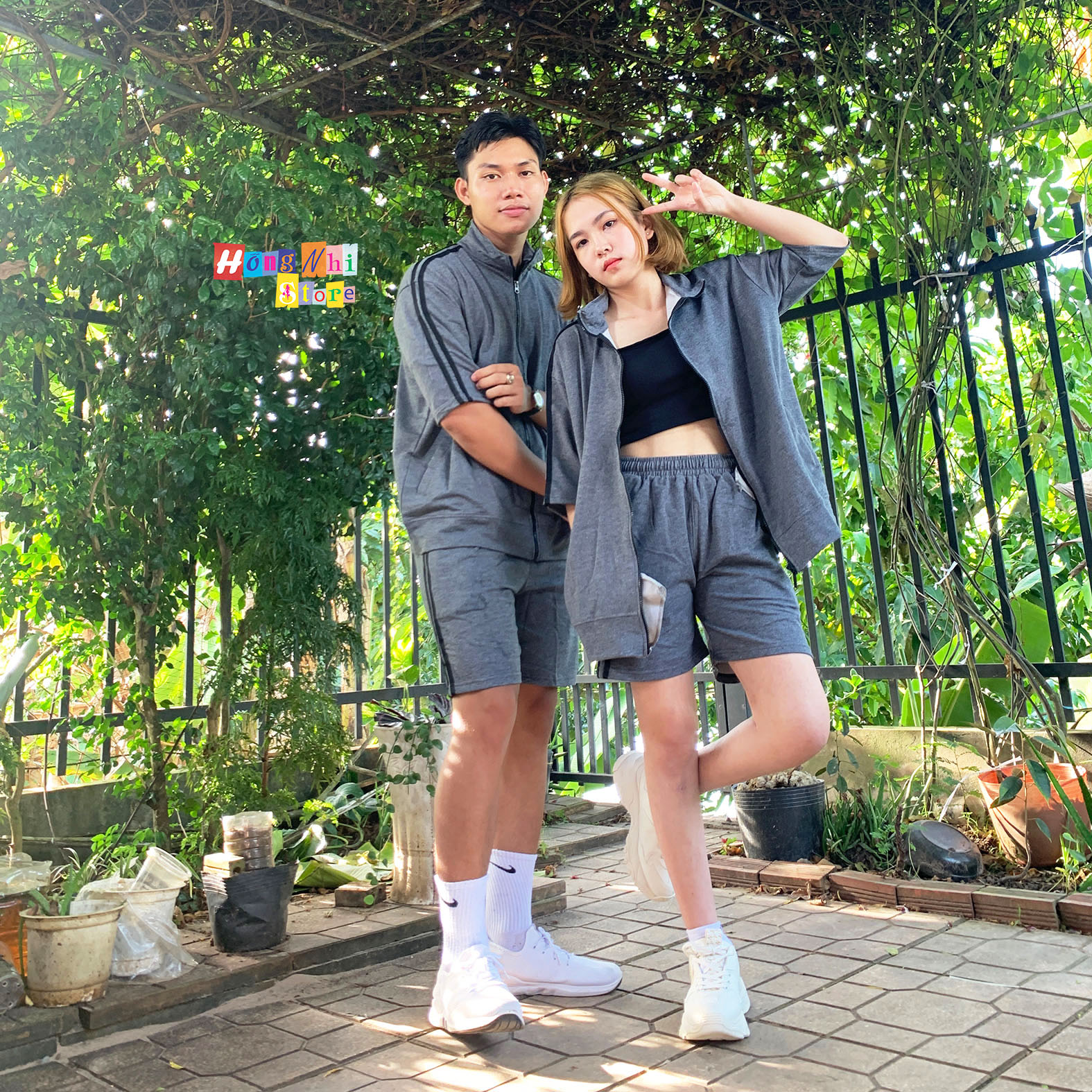 Set Bộ Thể Thao Oversize Ulzzang Unisex Áo Khoác Tay Ngắn Quần Short Màu Xám Cao Cấp - MM
