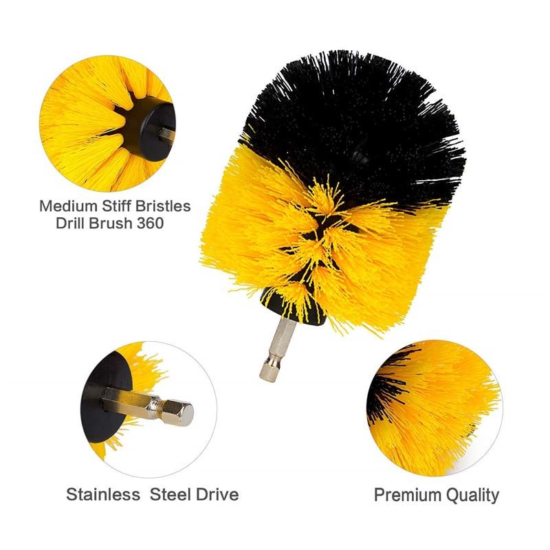 Set 3 đầu cọ tròn bằng nhựa nylon 2/3.5/4'' gắn máy khoan làm sạch xe hơi